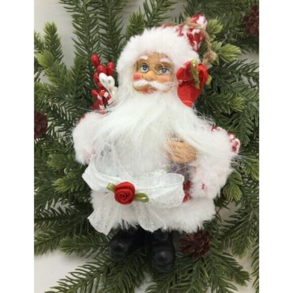 Christmas Shoppe Other - Santa Claus Christmas Ornament Red & White Plaid Hand Decorated